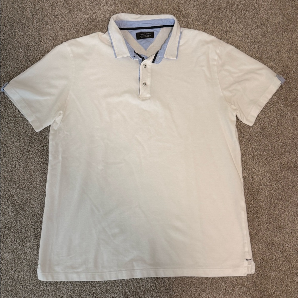 Zara Man White Polo Shirt with blue details size xl
